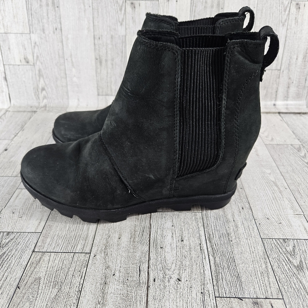 Sorel Joan Of Arctic Wedge II Chelsea Ankle Boots Black NL3022-010 Womens 8